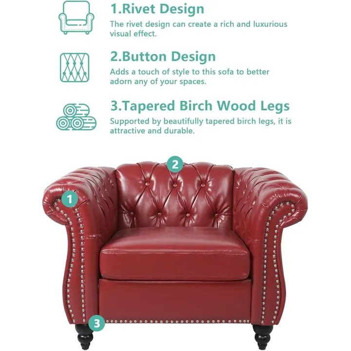 QHITTY 2 Piece Living Room Set, Sectional Chesterfield Sofa Chair Contemporary Upholstered Leather Loveseat Couch Sets for Living Room, Bedroom, Office