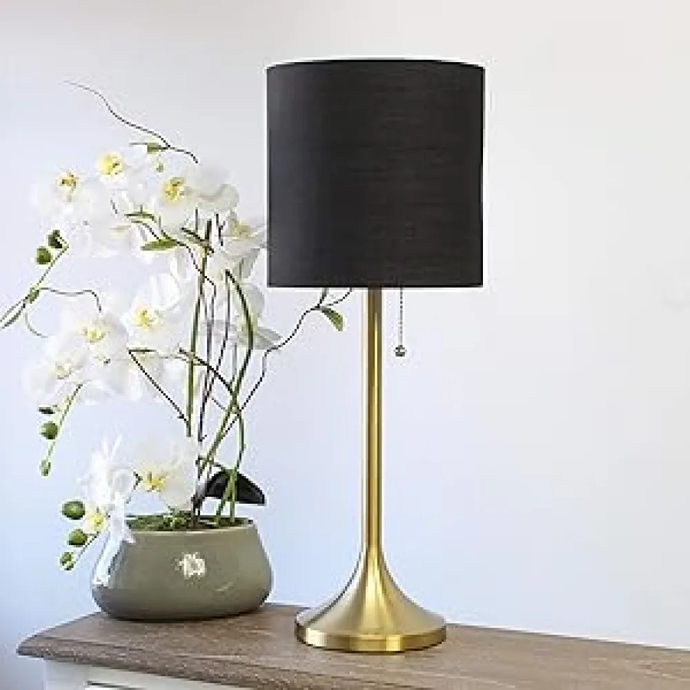 Simple Designs LT1076-GDB Gold Tapered Table Lamp with Black Fabric Drum Shade (Pack of 4)
