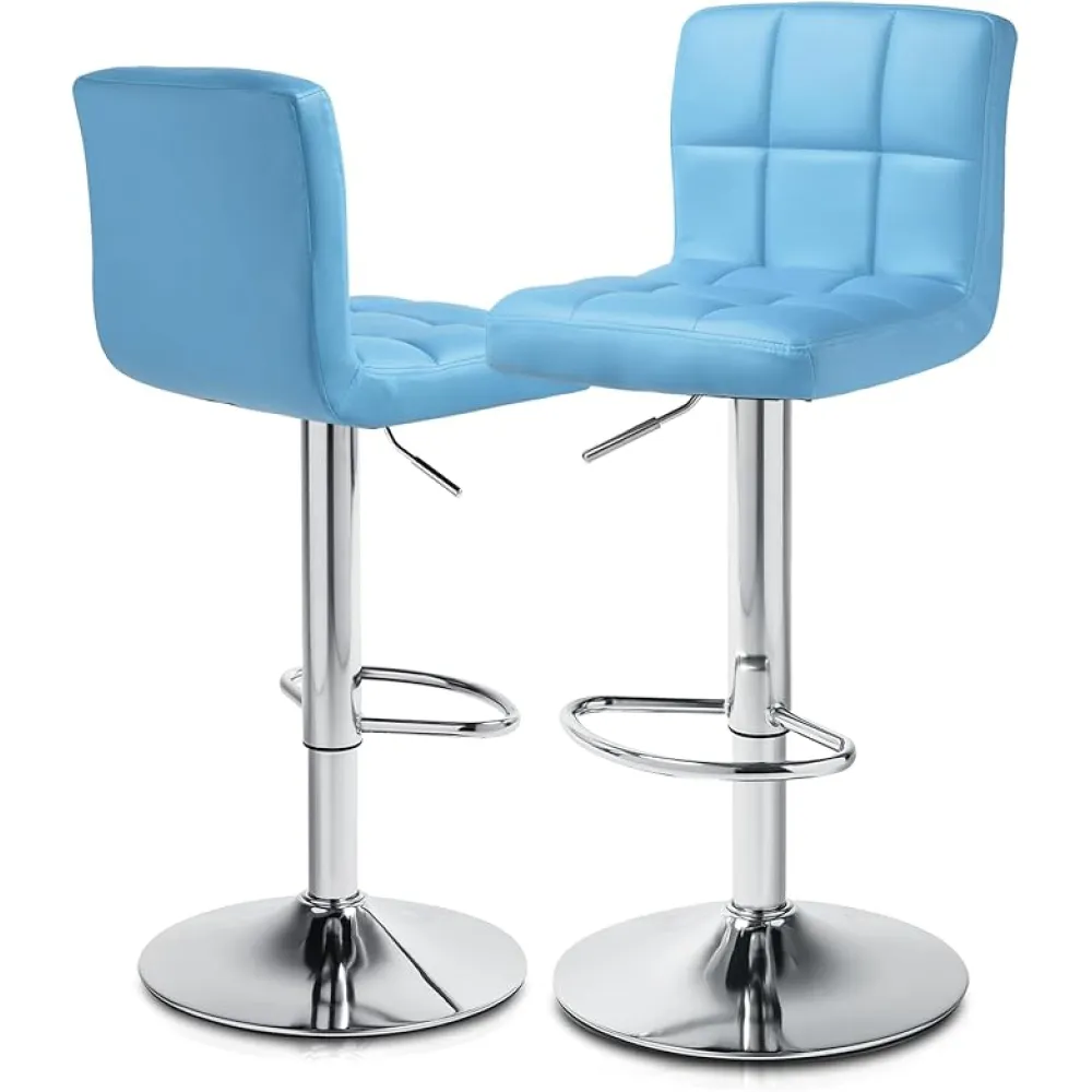 MoNiBloom Bar Stools Set of 2 PU Leather Swivel Counter Height Adjustable Modern Square Island Barstool with Back for Kitchen Counter Chairs, Light Blue