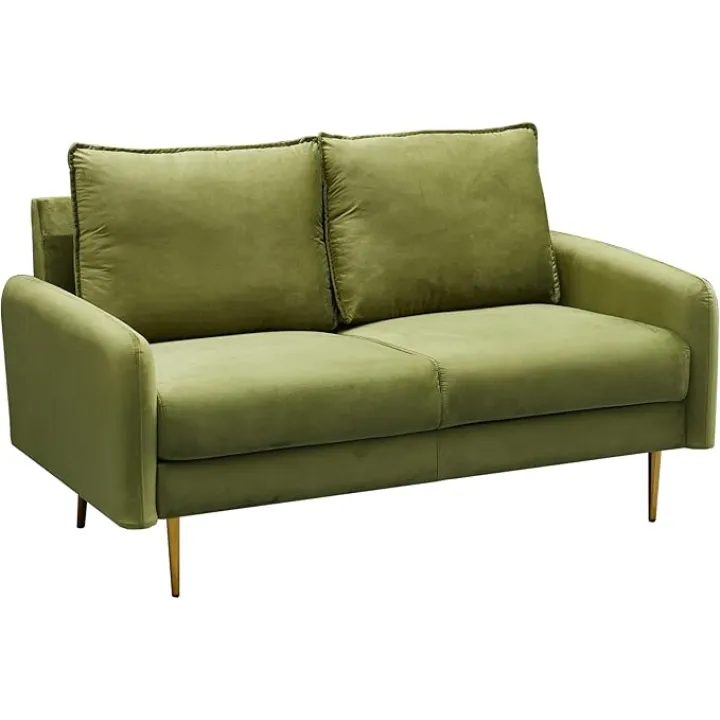 Velvet Loveseat Modern Sofa Tufted Couch with Metal Legs for Living Room, Office - Army Green