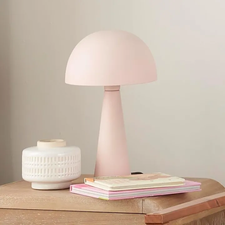 Nourison 16" Blush Pink Metal Mushroom Table Lamp, Modern, Retro, Desk Light for Bedroom, Dining, Office, Entryway