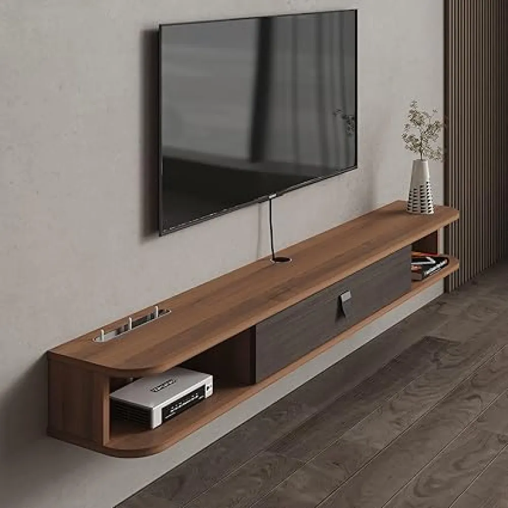 Pmnianhua Floating TV Console, 78'' Wall Mounted TV Stand for Bedroom & Livingroom - Walnut