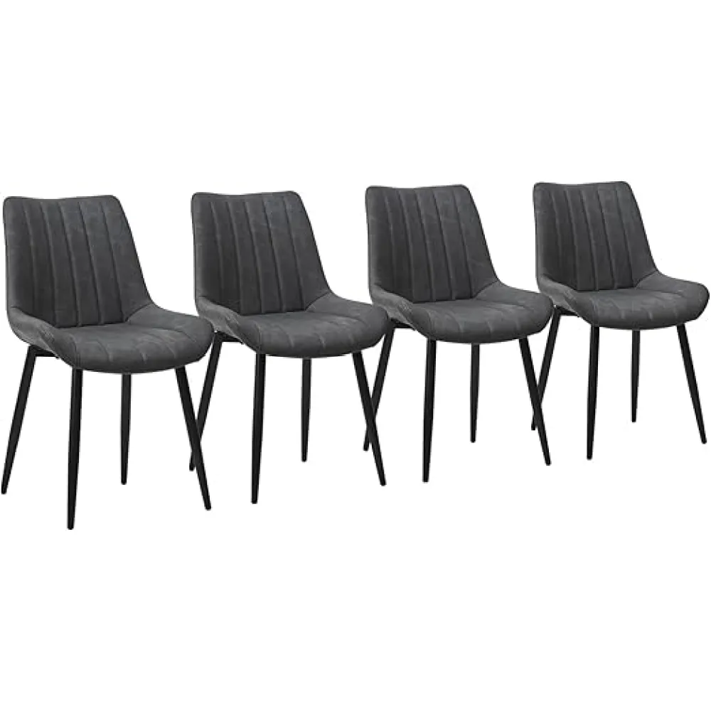 CLIPOP Dining Chairs Set of 4, Faux Leather Dining Room Chair with Upholstered Seat, High Back Comfy Cushion, Metal Leg, Accent Kitchen Side Chair for Living, Restaurant & Meeting Room, Grey