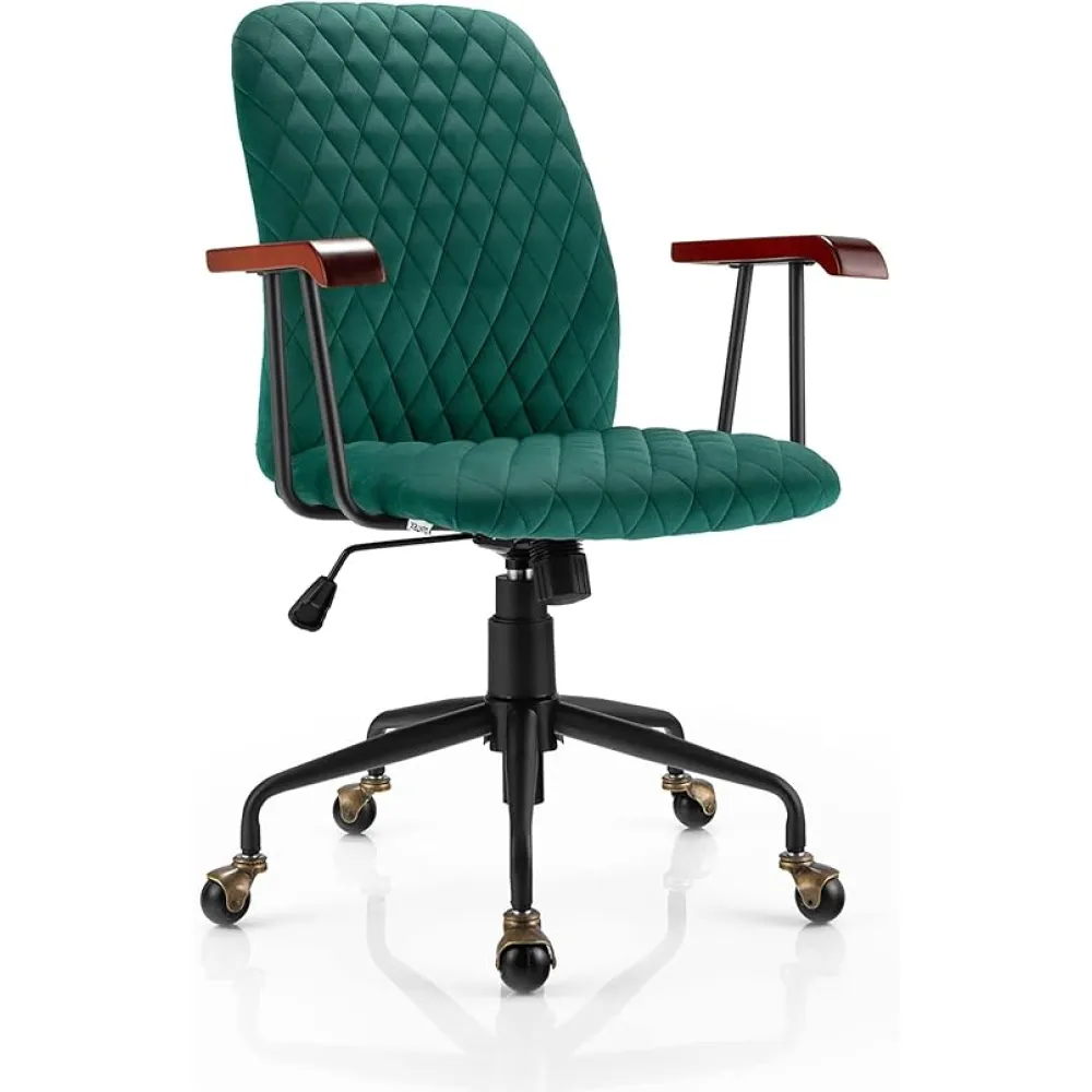 Velvet Swivel Home Office Desk Chair Adjustable Mid Back Leisure Chair Green