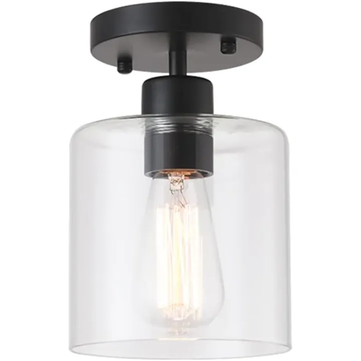 Black Modern Semi Flush Mount Ceiling Light,Rustic Ceiling Light Fixture for Closet Hallway Entryway,Matte Black Finish (1 Pack)