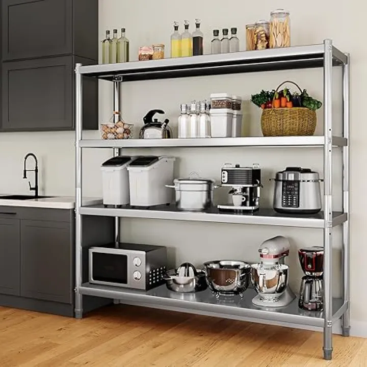 YITAHOME NSF Stainless Steel Shelves, 60"*18"*60" 4 Tier Storage Shelf, Heavy Duty Shelving for Kitchen Garage Office Restaurant Warehouse, 201 Bright Silver