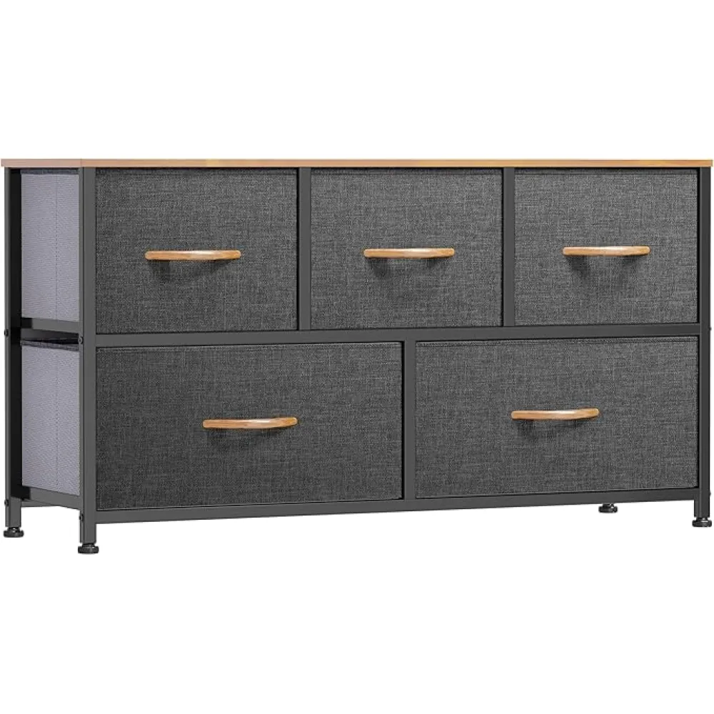 DWVO Dresser TV Stand, Fabric Dresser with 5 Drawers, Dresser for Bedroom, Wide Dresser, Storage Tower, Chest of Drawers for Closet, Living Room, Hallway, Dull Grey