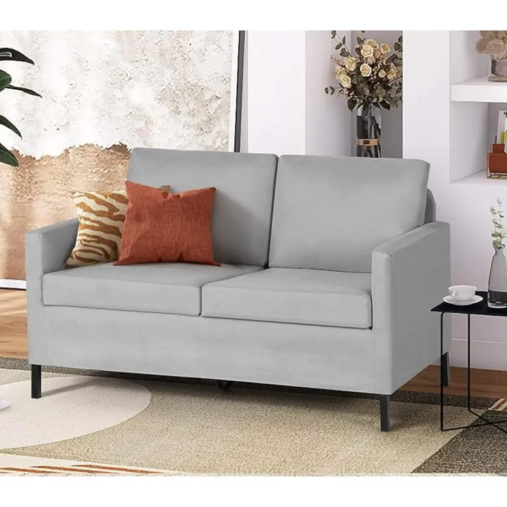 TYBOATLE Sofa Couch, Fabric Modern Small Loveseat for Living Room, 51" W Upholstered 2-Seater Love Seats w/Iron Legs for Compact Small Space, Apartment, Bedroom, Dorm, Office (Light Grey)