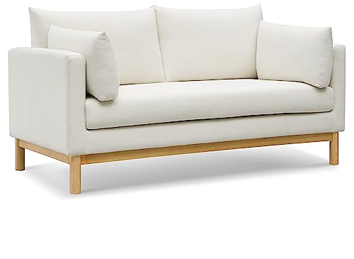 Meridian Furniture 157Cream-L Langham Collection Mid-Century Modern Linen Textured Fabric Upholstered Loveseat, Cream Linen Textured Fabric, Natural Finish Wood Base, 66" W x 33.5" D x 33" H, Cream