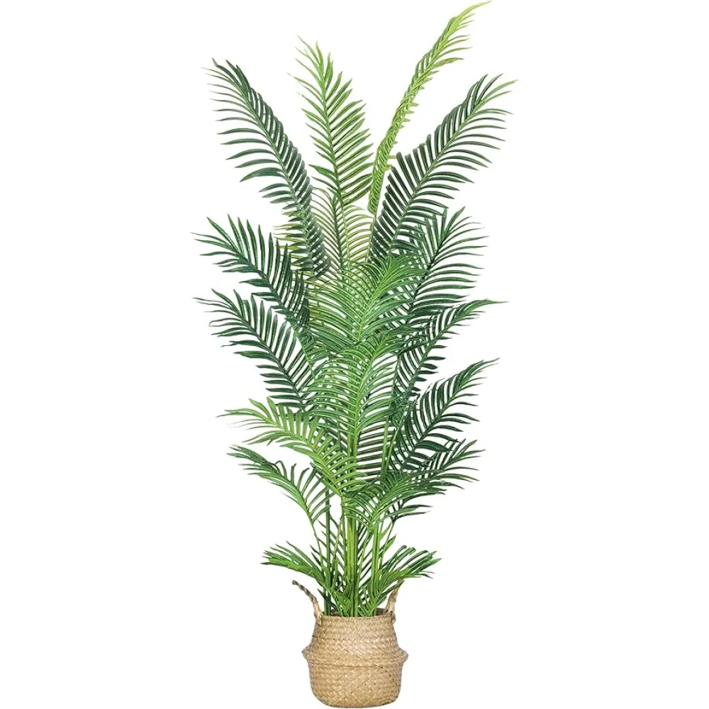6FT Artificial Palm Tree,Faux Areca Palm Plant with Real Touch Leaves and Adjustable Branches,Fake Tropical Palm Tree for Home Office Indoor Outdoor Modern Decoration