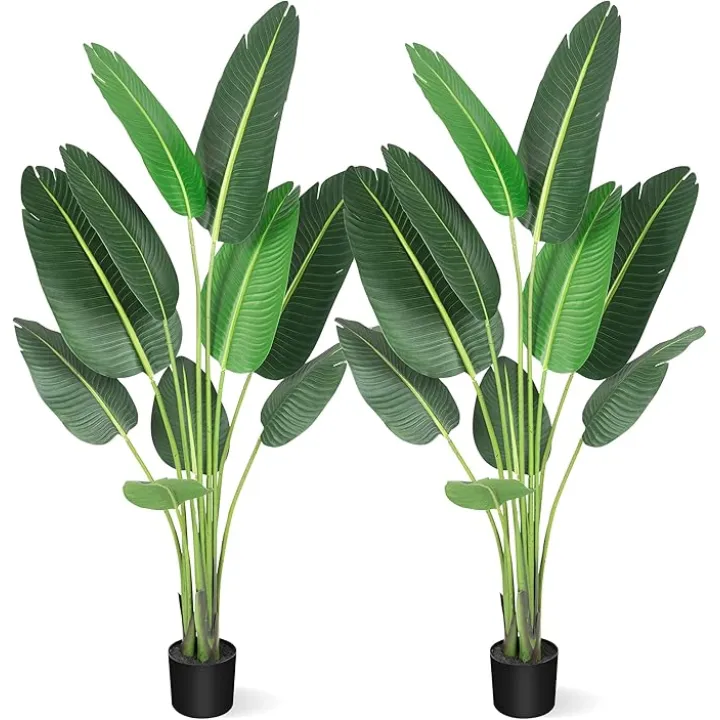 [ 2Pack ] 60 inchs Artificial Tree Bird of Paradise with 10Trunks, 5 Feet Faux Plant Fake Banana Tree Plant with Pot for Home, Decor, Indoor, Outdoor, Living Room, Office