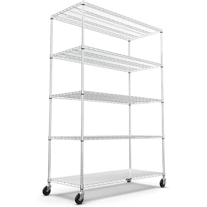 5 Tier NSF Metal Shelf Wire Shelving Unit, 6000lbs Capacity Heavy Duty Adjustable Storage Rack with Wheels & Shelf Liners for Commercial Grade Utility Steel Storage Rack , 82"H x 48"L x 24"D - Chrome