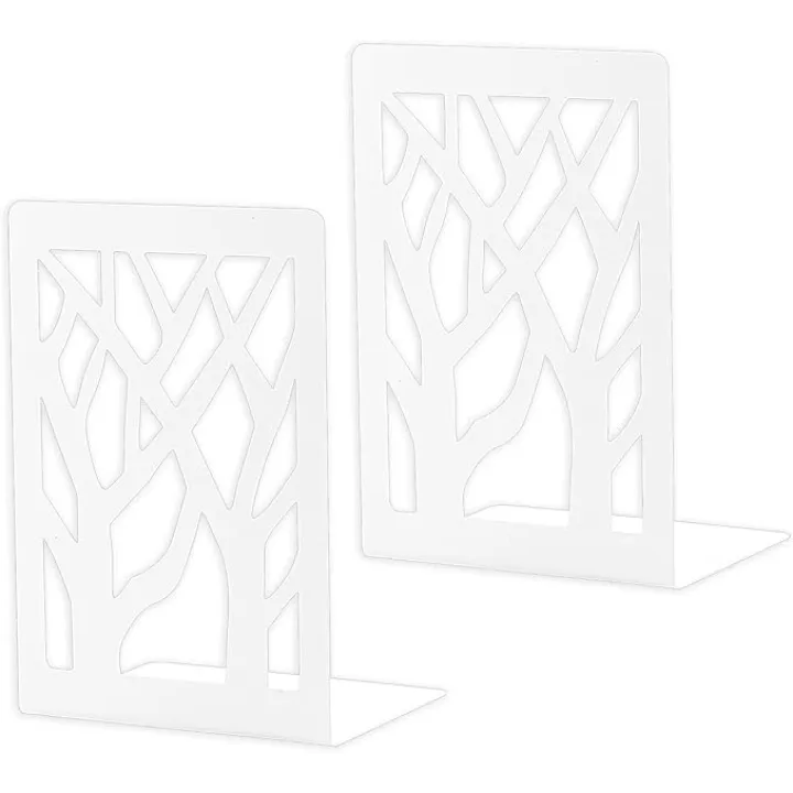 Bookends, Book Ends, Hollow Tree Bookend for Heavy Books, Metal Bookends for Book Shelves Decorative,Book Shelf Holder, Book Stoppers (White)