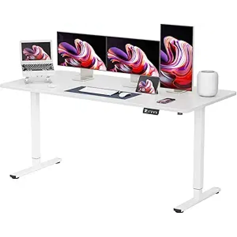 YESHOMY Height Adjustable Electric Standing Desk 63 inch Computer Table, Home Office Workstation, 63in, White Leg/White Top