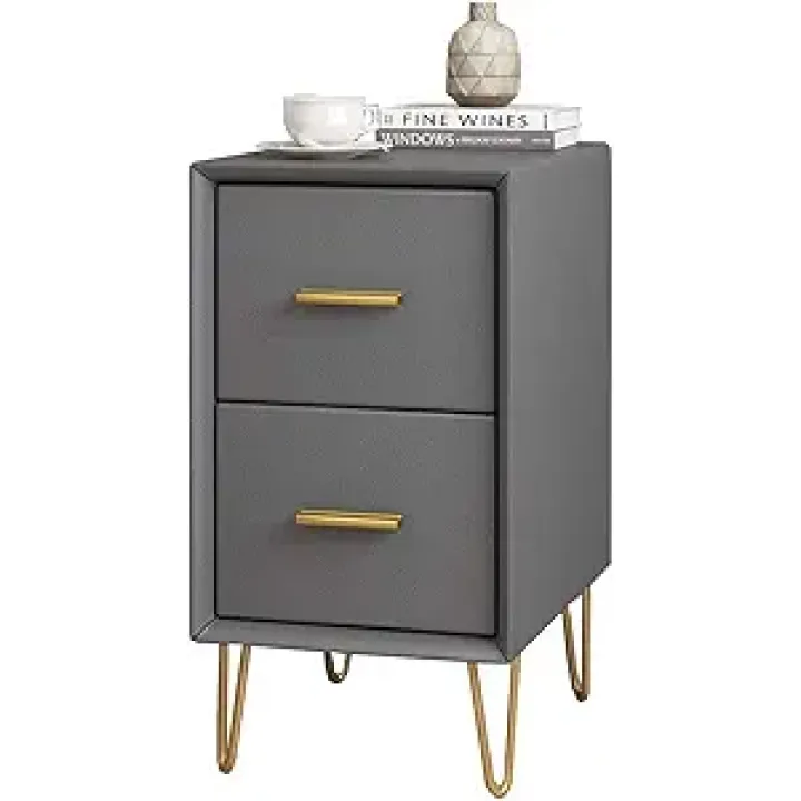 Bedside Table, Bedside Table Pine Drawers Mini Leather Locker with Metal feet Bedroom Side Table 25/30cm(Size:30x40x49cm,Color:Huise)