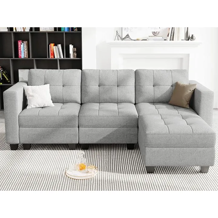 Belffin Modular Sectional Sofa L Shaped Sofa Couch with Storage Seats Convertible Sectional Couch Modular Sofa with Reversible Chaise Fabric Light Grey