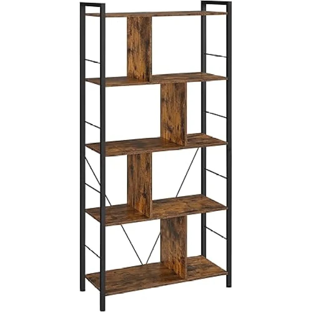 VASAGLE Bookshelf, 5-Tier Bookcase, Storage Shelving Unit, Display Shelf with Open Compartments for Living Room, Home Office, Bedroom, Industrial, Rustic Brown and Black ULBC121B01