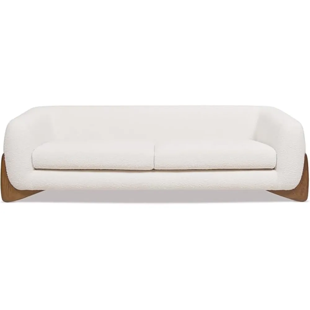 Jennifer Taylor Home Alpine 90.5" White Boucle Modern Scandinavian Minimalist Round Arm Sherpa Sofa