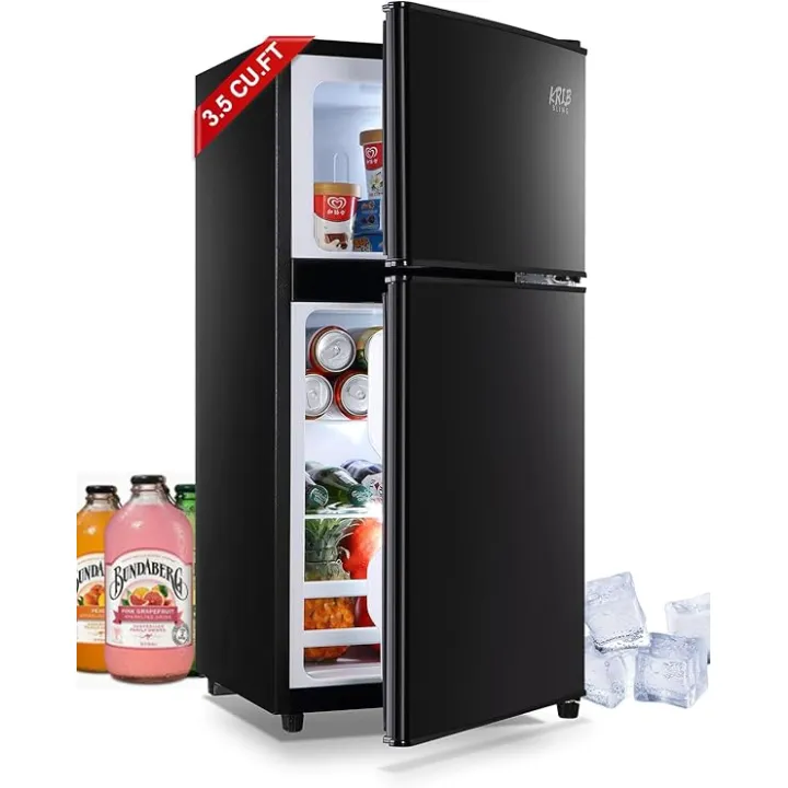 3.5 Cu.Ft Refrigerator 2 Door 7 Level Adjustable Thermostat Control Top-Freezer Refrigerator Lock Fresh Energy Saving Black (KB03-FLS-80-BLACK)