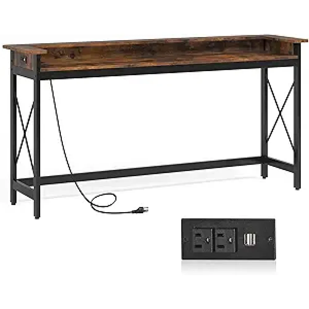 LITTLE TREE 70.9 inch Long Sofa Console Table with Outlets Charging Station Narrow Entryway Hallway Accent Furniture