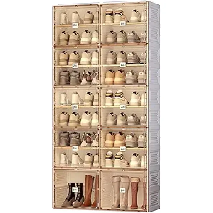 ANTBOX Portable Shoe Rack Organizer for Closet Entryway, Stackable Sneaker Storage Shoe Cabinet with Magnetic Clear Door, Large Plastic Storage containers Bins with Lids 9 Tiers 36 Pairs