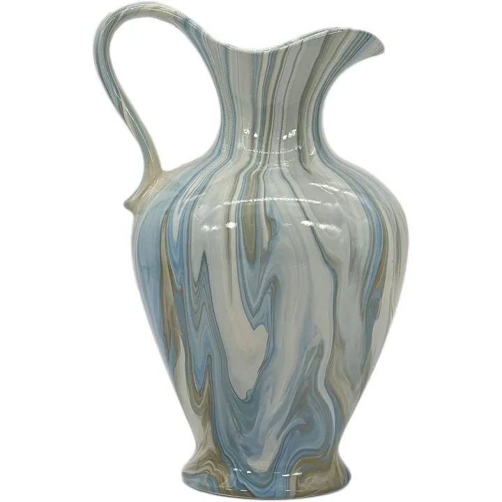 Galt International Porcealin Ceramic Blue & White Marble Glazed Pattern Home Decor Pitcher Vase with Handle 12" | Water Jug Vase Flower Vase Home Decor, Table Accent, Centerpiece, Mantle Jar