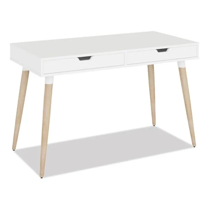 Workspace by Alera Scandinavian Writing Desk, 47.24" x 23.62" x 29.53", White/Beigewood