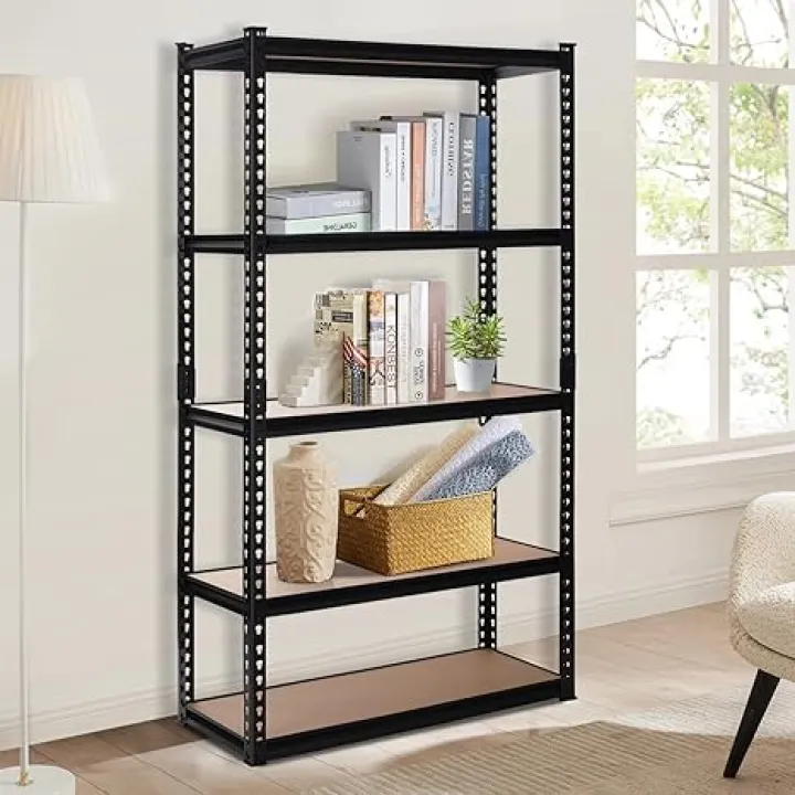 PACHIRA E-Commerce Garage Storage Shelves 35.43" W x 15.75" D x 72" H, 5 Tier Storage Rack Adjustable Black Metal Shelving for Warehouse, Pantry, Closet