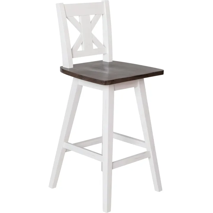 Taylor & Logan Gisella Modern Farmhouse Wooden Swivel Counter Stool in Antique White Wash with Brown Wash Seat
