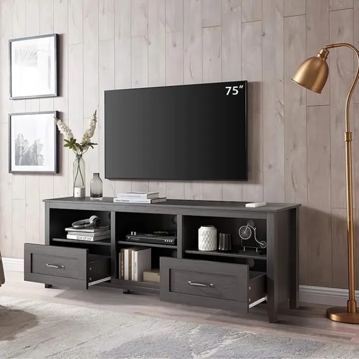 Modern Black TV Stand for TVs up to 80", Large Class TV Stands Cabinet, Modern Entertainment Center with Drawers for 55 65 70 75 inch TV Stand, Wood Storage Cabinet Media Console for Living Room
