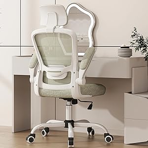 Mimoglad Office Chair, High Back Ergonomic Desk Chair with Adjustable Lumbar Support and Headrest, Swivel Task Chair with flip-up Armrests for Guitar Playing (Modern, Beige)