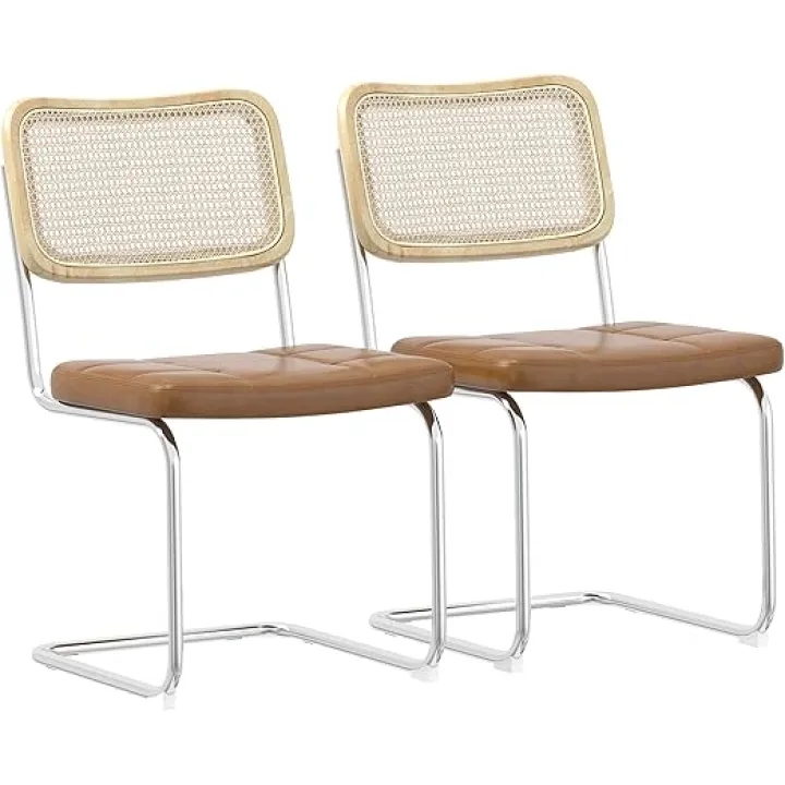 2 Pcs Leather Dining Chair with High-Density Sponge Rattan Chair for Dining room Kitchen Side Chairs with Metal Legs Living room Perfect Modern Dining ChairsBedroom for Dining Room Living Room Bedroom