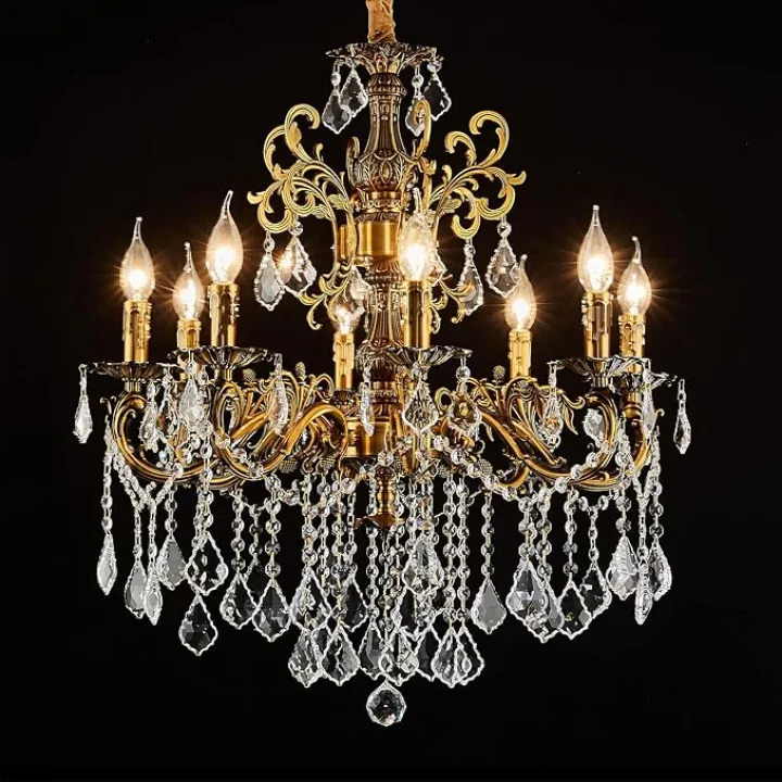 8 Light Classic Traditional Candle-Style Crystal Chandeliers for Dining Room Living Room Bedroom entryway Antique Gold Finish