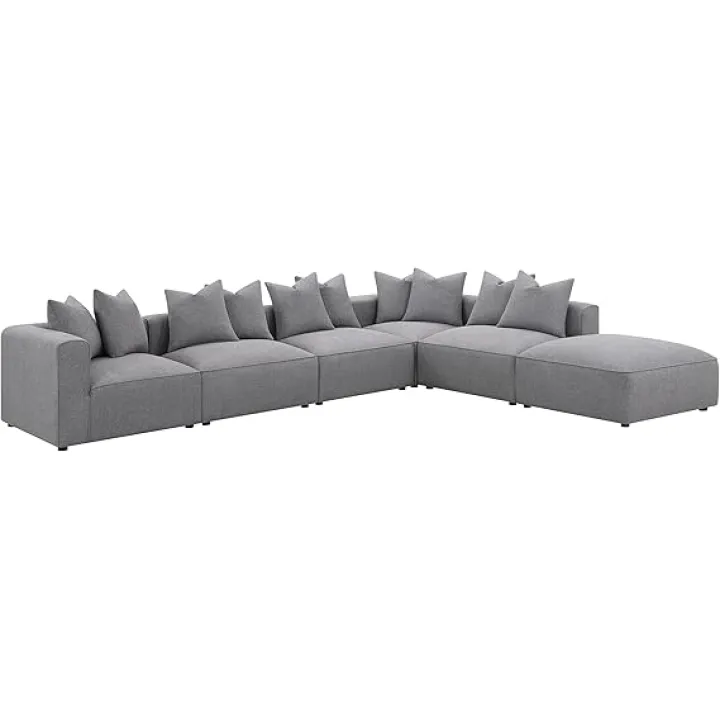 Coaster Home Furnishings - Jennifer - Upholstered 6-Piece Modular Sectional Sofa with Ottoman, Track-Style Armrestsand Plush Down Seating - Contemporary - Living Room - Gray - 551594-SET