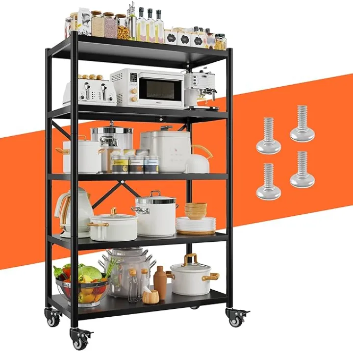REIBII 5 Tier Storage Shelves with Wheels, Heavy Duty Metal Shelving Unit with Adjustable Feet, 1156LBS Capacity Wire Shelving for Kitchen,Pantry,Office Organization,Bathroom,15.7" Dx31.5 Wx65.4 H