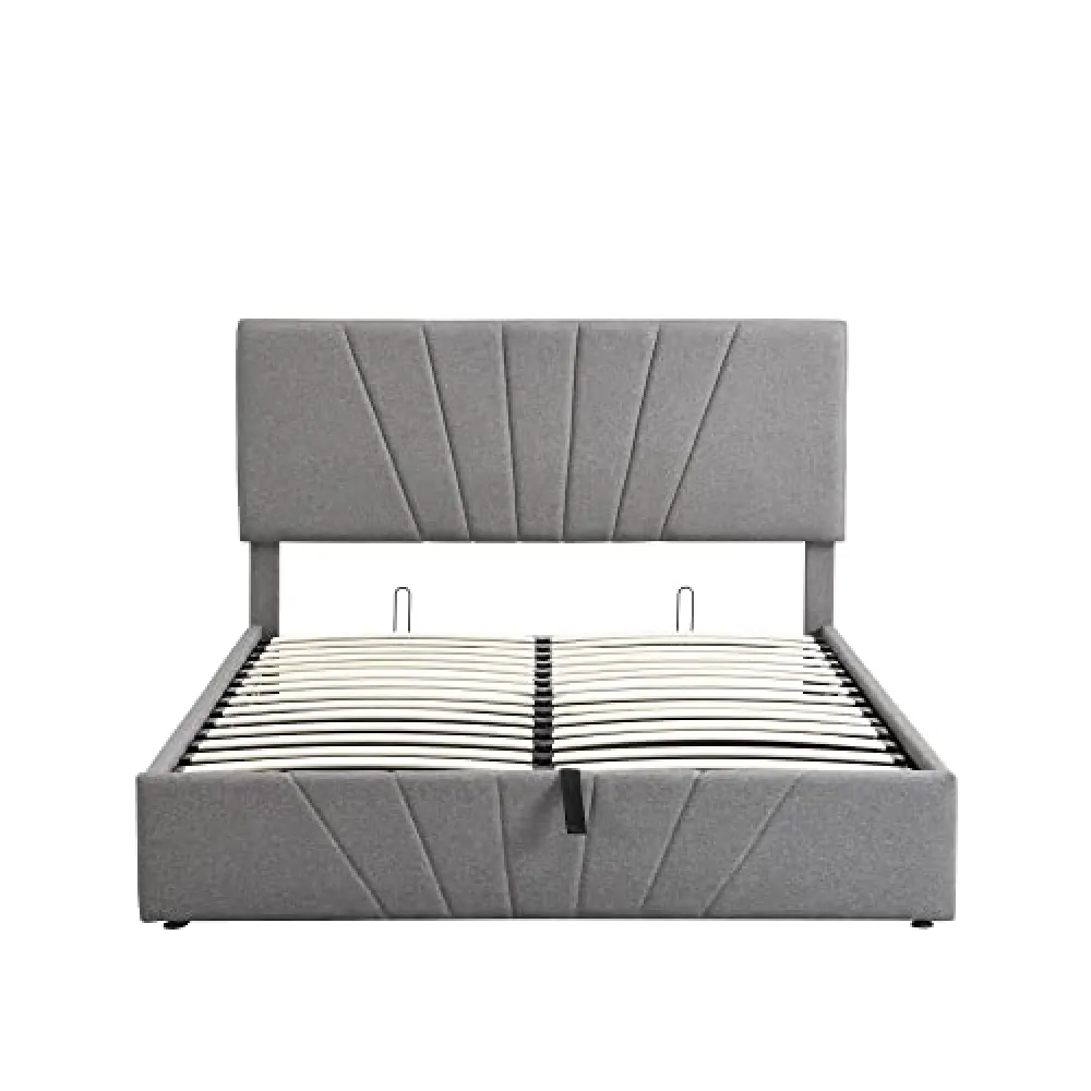 WIJCK Queen Size Upholstered Platform Bed with a Hydraulic Storage System Gray
