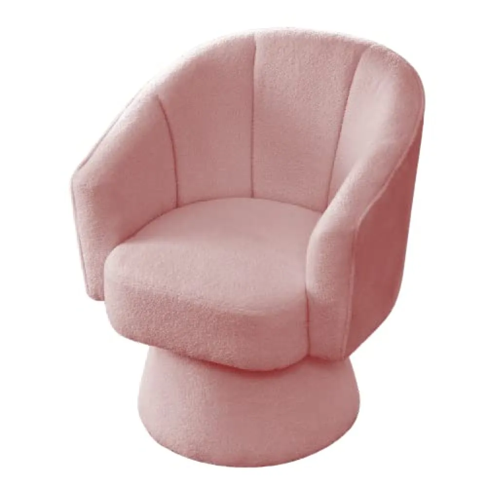 KJGJ Swivel Velvet Accent Chair Armchair Round Barrel Chair with Deep Channel Tufting and Base Perfect Modern Armchair for Living Room Bedroom (Pink)