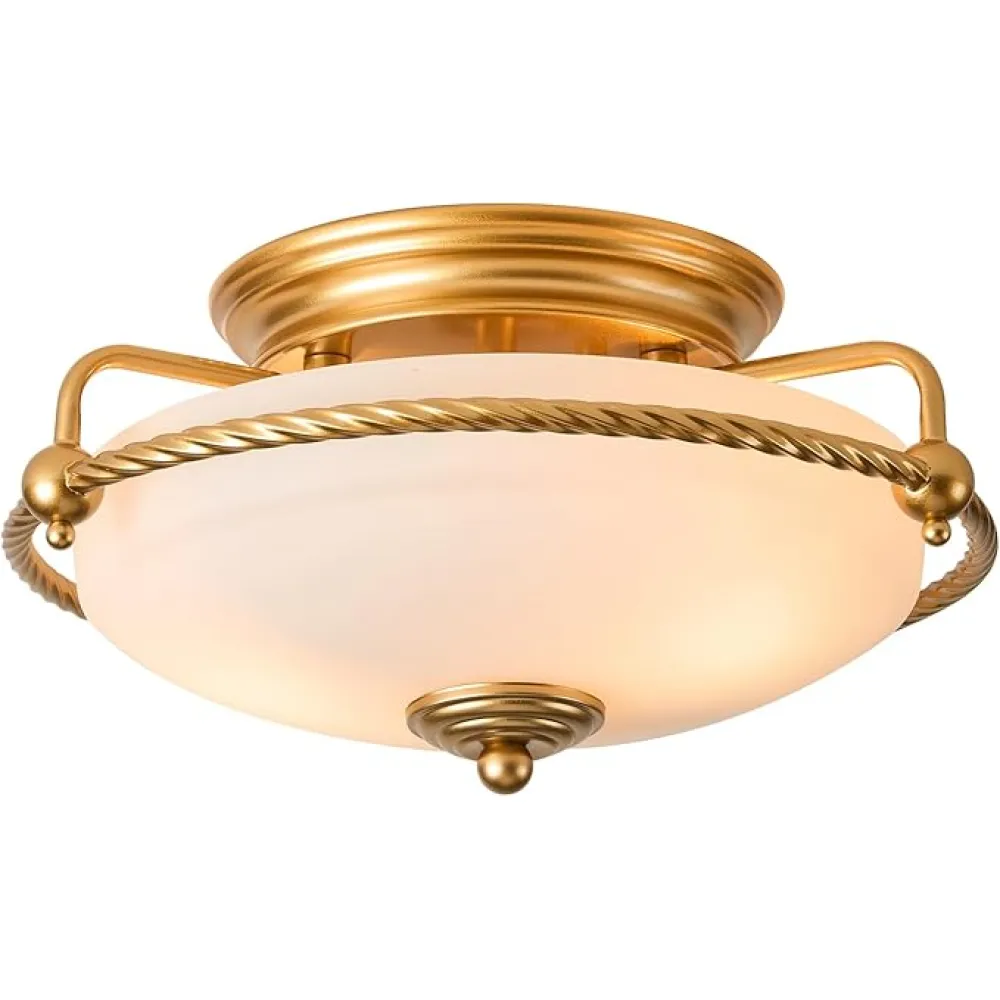 2-Light Flush Mount Ceiling Light Fixture, Retro Vintage Close to Ceiling Light with Froested Glass, 12-inch Gold Ceiling Light for Bedroom, Kitchen, Hallway, Living Room MX100028