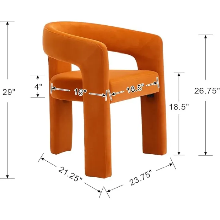 Orange Dining Chair Set of 6, Velvet Upholstered Modern Barrel Chair, Round Dining Chairs with Wooden Legs, Assembled Accent Armchairs for Dining Room/Living Room/Bedroom/Side