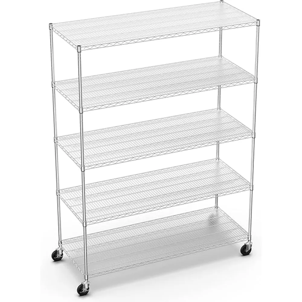 5 Tier 7500lbs Capacity NSF Metal Shelf Wire Shelving Unit, Heavy Duty Adjustable Storage Rack with Wheels & Shelf Liners for Commercial Grade Utility Steel Storage Rack, Chrome - 82"H x 60"L x 24"D