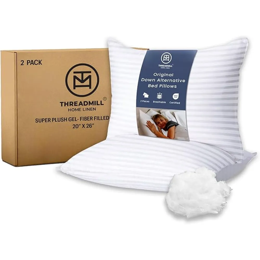 Threadmill Soft Bed Pillows Standard Size Set of 2 | Down Alternative Cooling Bed Pillow for Sleeping | Soft Pillows | 20 x 26 Hotel Pillow, Standard Pillows 2 Pack for Back, Stomach or Side Sleepers
