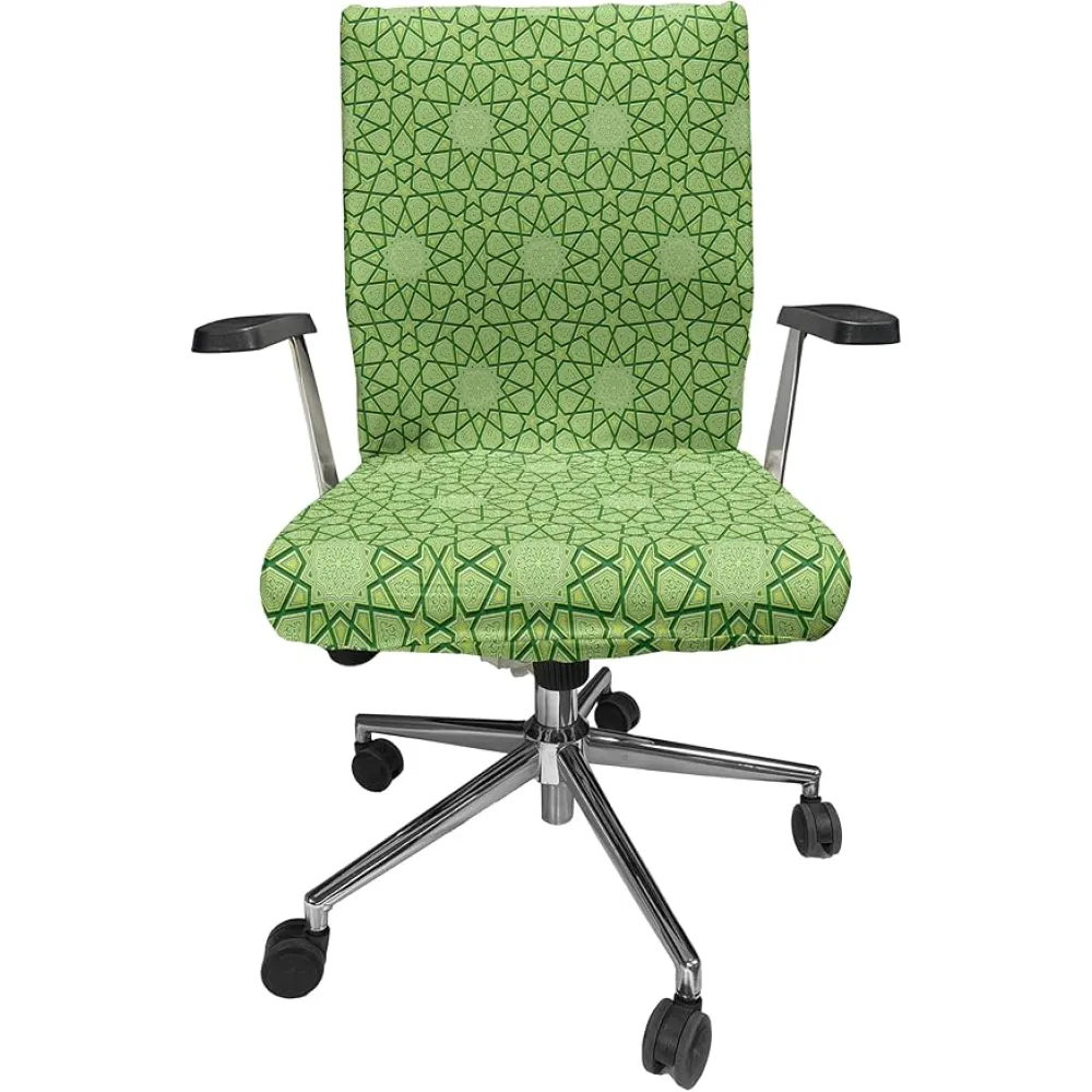 Ambesonne Modern Office Chair Cover, Leather Like Natural Contemporary Image with Stars Geometric Shapes Art Image, Stretchable Decorative Universal Size High Back Printed Slipcover, Lime Green