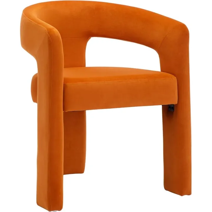 Modern Velvet Fabric Upholstered Dining Chairs with Open-Back, Cute Barrel Side Chairs Kitchen Armchair Accent Chairs for Dining Room Bedroom, Orange