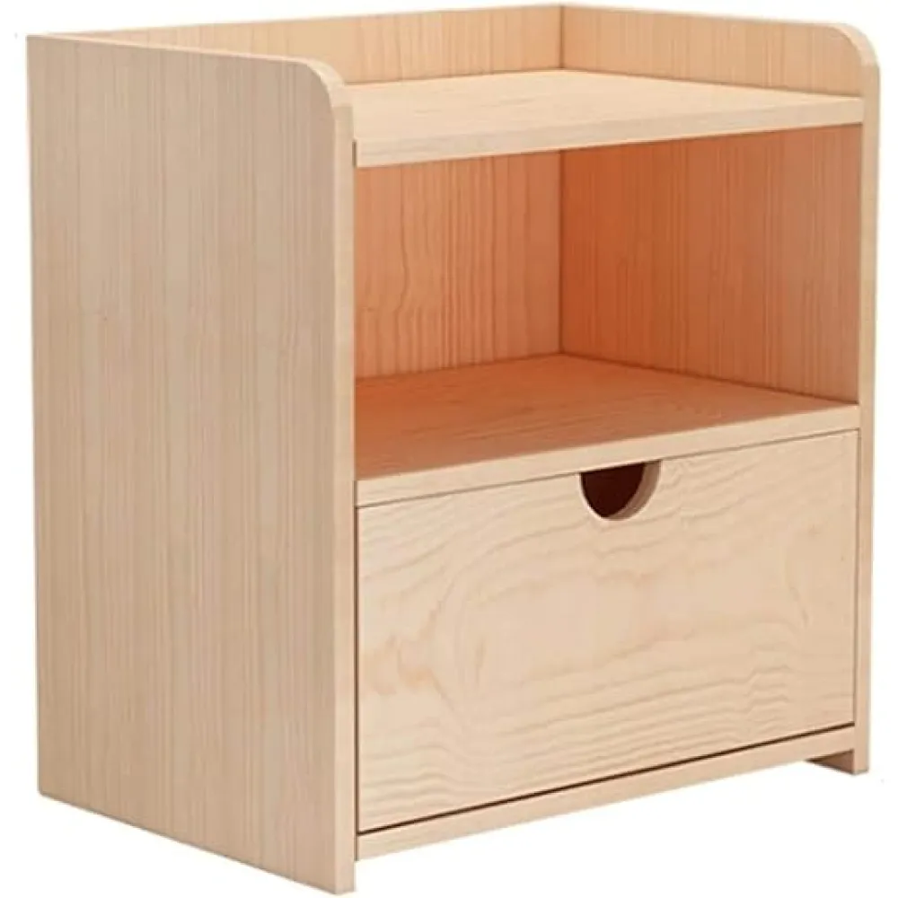 Delicate End Tables Modern Bedside Table Solid Wood Nightstand with 1 Drawer and Open Space Bedside Cabinet Small Dorm Bedroom End Tables Save Space