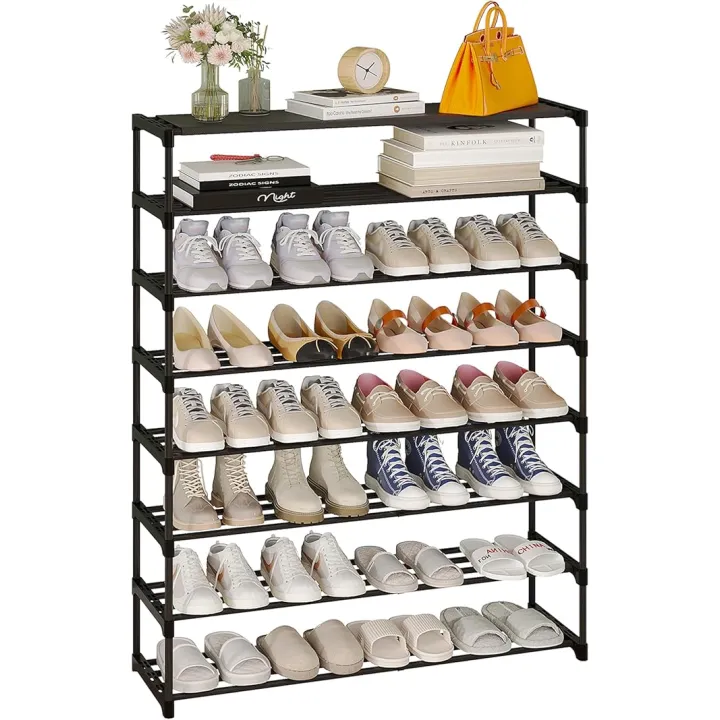 Calmootey 8-Tier Shoe Rack, Tall Large Capacity 40 Pairs Shoes Storage Organizer, Stackable Wide Shoe Shelf for Entryway, Hallway, Black