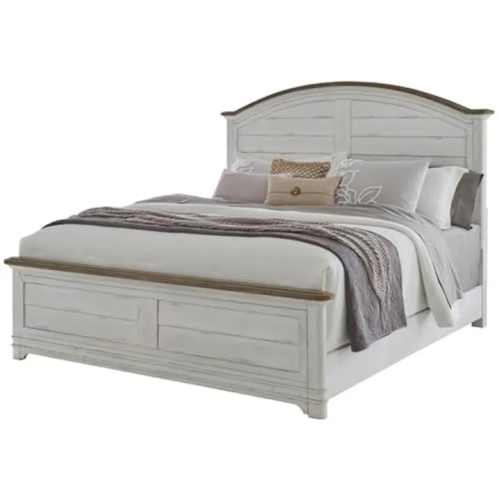 American Woodcrafters Meadowbrook White-Washed Wood Farmhouse King Size Arched Panel Bed