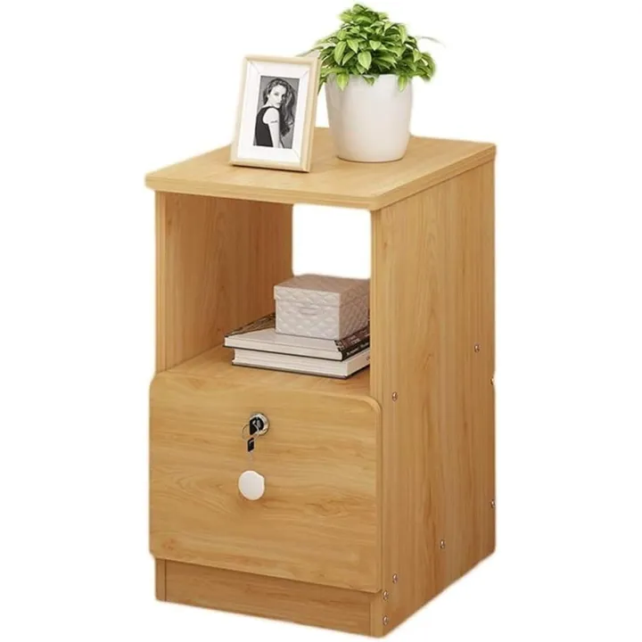 Bedroom Household with Lock Assembly Storage Box Small Ultra Narrow Locker Mini Bedside Study Corridor Storage Box (Color : Red Walnut Size : 20X39X50cm) (Wood Color 25X39X50cm)
