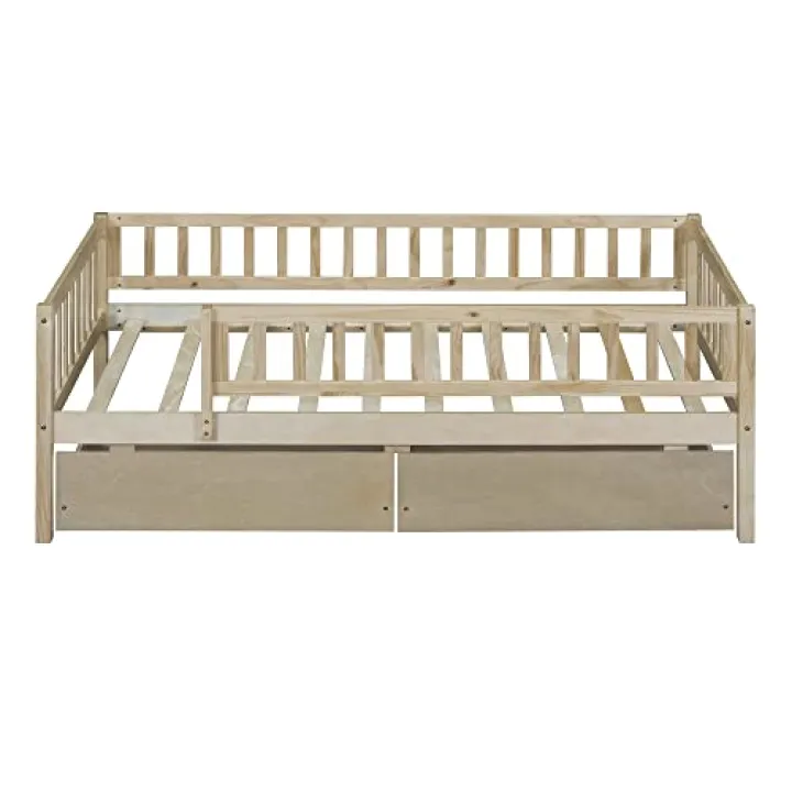 Harper & Bright Designs Twin Size Daybed with Two Drawers, Wood Kids Twin Platform Bed Frame with Storage and Rails, No Box Spring Needed, Easy Assembly