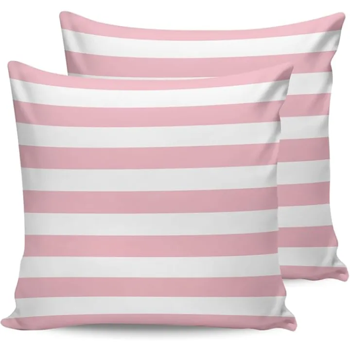 ALAGEO Outdoor Waterproof Pillow Covers for Patio Furniture Pink and White Stripes Decorative Throw Pillow Cover Solid Striped Pillowcases Set of 2 Cushion Case for Sofa Couch Chair 18 x 18 in