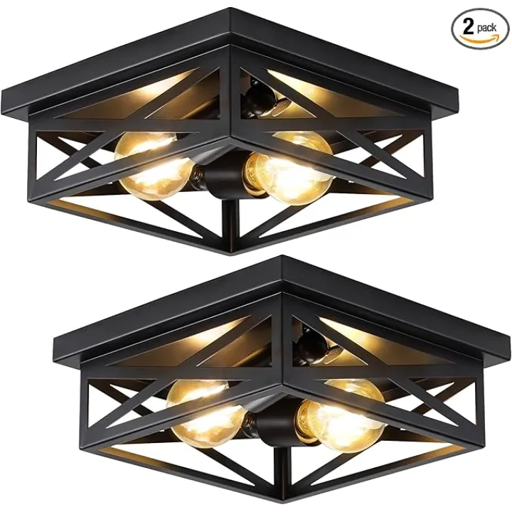2Pack Vintage Farmhouse Flush Mount Ceiling Light Fixtures, 2-Light Hallway Kitchen Ceiling Light, Industrial Farmhouse Light Fixtures Ceiling Mount for Bedroom